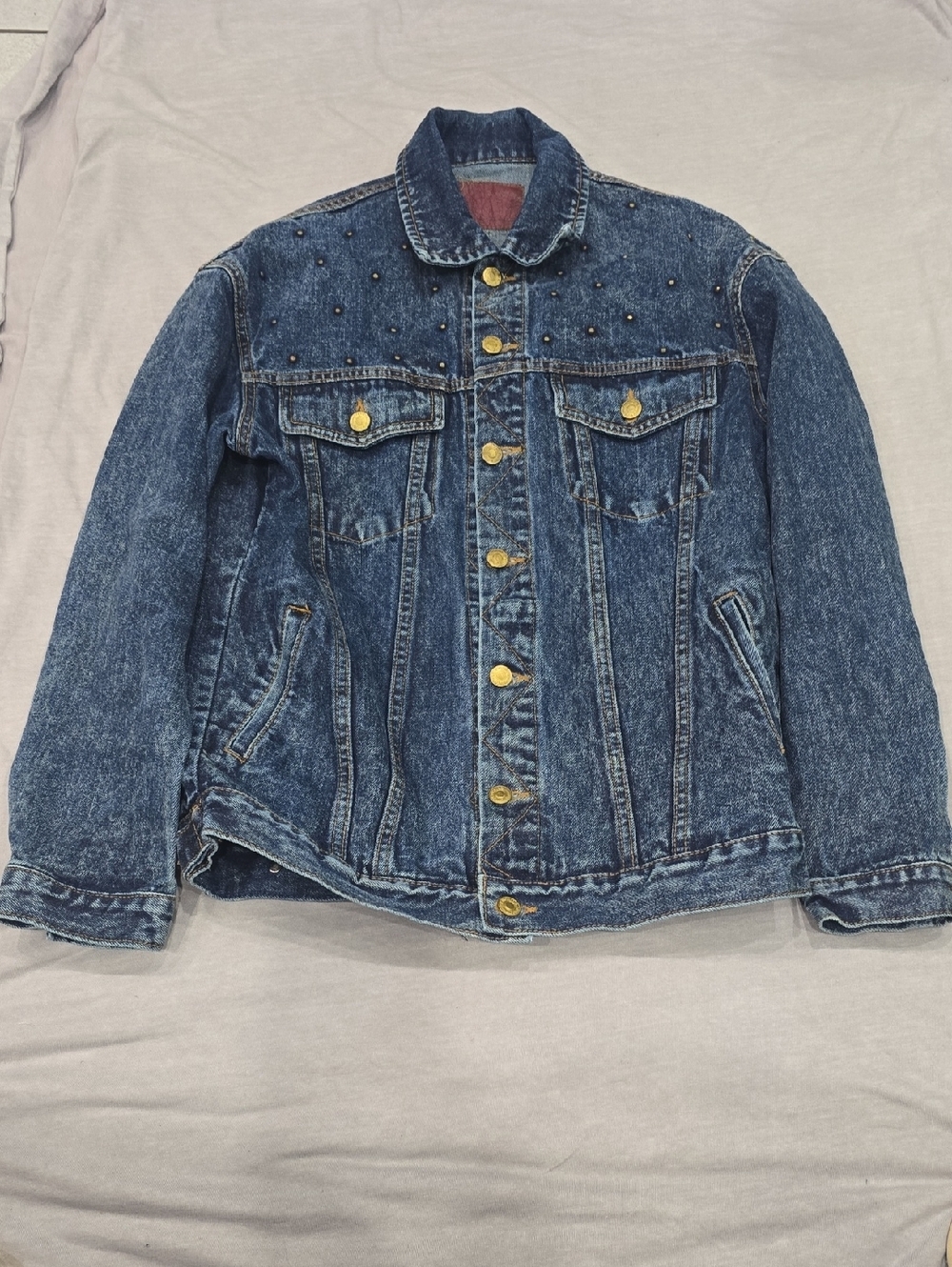 Denim Stud-Accent Jacket in Dark Blue